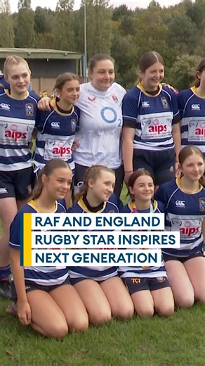 "Hopefully, more of these girls will grow up and become Red Roses as well"🌹🗣️ 🏆The RAF's Red Roses World Cup winner, Flt Lt Amy Cokayne, met with young players at Mansfield Rugby Club, hoping to inspire the next generation 🥇She was given a warm welcome by enthusiastic club members who posed for pictures and got to see her World Cup-winning medal 🏉RAF rugby union star told BFBS Forces News she's not ruling out playing in the 2029 tournament in Australia | Forces News