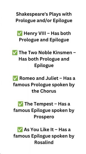 Shakespeare's Plays with Prologue & Epilogue | Quick Revision 📚🎭