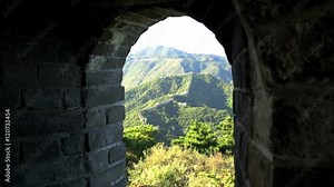 Window view at the great wall zoom out,Mutianyu Great Wall