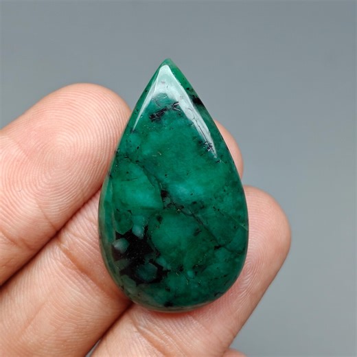 Emerald Cabochon | Pear Gemstone for Jewelry | 34x21x5 Mm. | 27 Ct. | E1574 - Etsy
