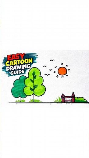 Easy Cartoon Drawing ✏️ | Simple Nature Art | NOT CUTE ANYMORE 🎶 #Shorts