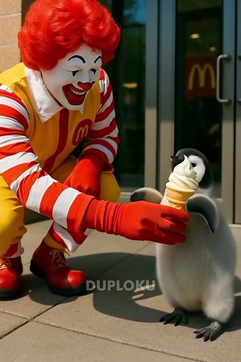 Pinguin scared by MCD Papa | popopepi 🤡 😰 #public #duploku #cute