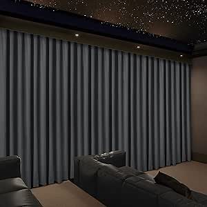 Macochico Home Movie Theater Curtains 100% Blackout, Sound Dampening Velvet Curtain for Cinema Stage Sliding Door Living Room Ceiling Drapes Flat Hook 100”Wx96”L 1 Panel Dark Grey