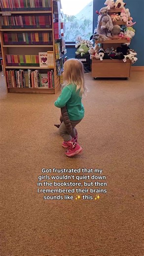 POV: I’m getting frustrated in a quiet bookstore and then I remember… they’re not tiny adults. They’re kids. Their brains are literally built for ✨ curiosity ✨ movement ✨ loud excitement over stuffed animals Not “library voice” and social awareness. So instead of shushing the magic out of them… I redirect. I breathe. And I let them be little. Childhood is short. The noise is temporary. #letkidsbekids #overstimulatedmom #toddlerlife #millennialmom #reallifemom
