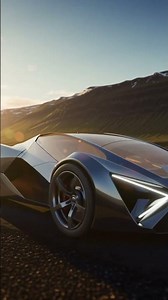 realistic high quality render of a futuristic sport car. the background shows a bright sunlit val...