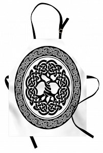 Celtic Apron Native Celtic Tree of Life Figure Ireland Early Renaissance Artsy Modern Design, Unisex Kitchen Bib Apron with Adjustable Neck for Cooking Baking Gardening, Black White, by Ambesonne