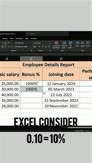 Why Excel Shows 1000% Instead of 10% 🤯 (Fix in 10 Sec) #excelforbeginners #exceltips