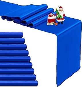 10-Pack Royal Blue Satin Table Runner 12 x 108 Inch Long Bright and Smooth Silk Fabric Table Runner for Wedding Banquet Birthday Party Decoration