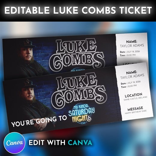 Editable Luke Combs Ticket, Tour Ticket, Luke Combs Concert, Digital Download, Gift Concert Tickets - Etsy