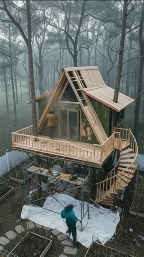 Cozy A-Frame House in the Misty Forest | Dream Woodland Cabin #asmr #shorts #home