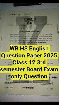 WB HS Class 12 English Question Paper 2026 | 3rd Semester (West Bengal Board)