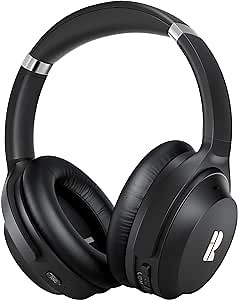 Bluetooth Headphones, Premium Active Noise Cancelling Wireless Headphones Over Ear, 50H Playtime, Hi-Res Audio, Deep Bass, Memory Foam Ear Cups for Travel, Home Office | Hi-Res, cVc 8.0 Noise Canceling Mics, ANC, Deep Bass, 3.5mm Cable, Foldable Carry Case for PC/Airplane/Travel/Work/Commute
