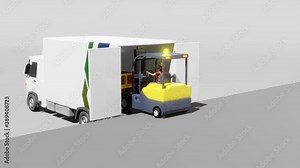 Multiple forklifts loading pallet onto trucks