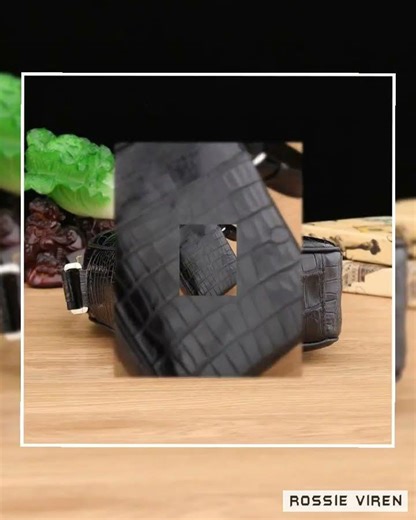 Men's Genuine Crocodile Leather Small Cross body Messenger Bag Black