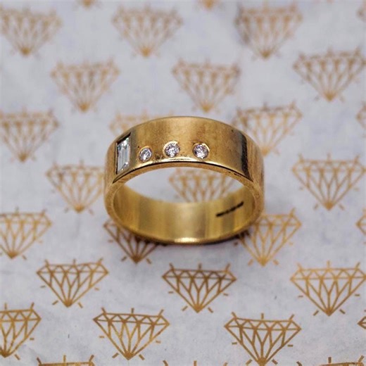 9ct Gold Natural Diamond Ring - Mens Diamond Band - UK Size S - Heavy - 9k - Etsy