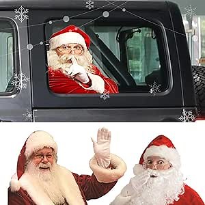 6PCS Christmas Car Rear Window Stickers, Right & Left Side PVC Self-Adhesive Santa Claus Car Decals Car Window Clings, Visible Inside Window Decoration Stickers for Vehicles Wall Decor
