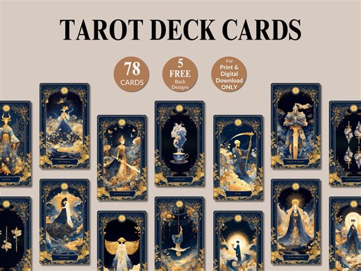 Printable Tarot Deck Cards PDF Digital Celestial Tarot Bundle Mystical Line Art Full Tarot Collection Spiritual Divination Set for Beginners - Etsy