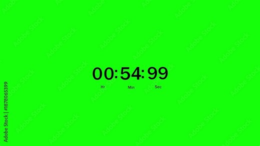 Digital countdown timer animation with running time display. Stopwatch style time counter showing minutes seconds and hours. Clean numeric timer animation for video and media use.