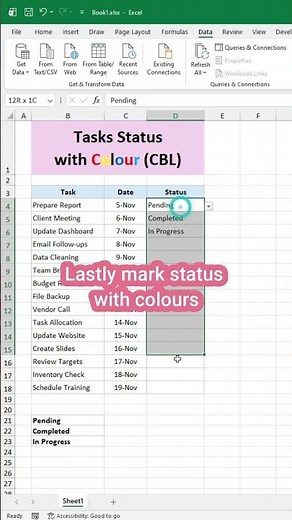 track tasks progress in a colorful style #excel #exceltips #exceltutorial