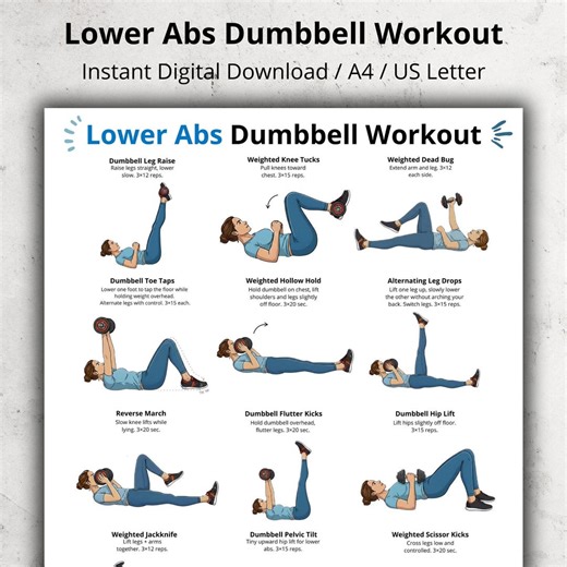 Lower Abs Dumbbell Workout Printable, Weighted Ab Exercises Chart, Core & Belly Exercise Poster, Home Gym Wall PDF, Abs Workout Sheet - Etsy