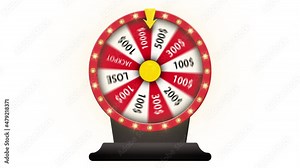 Spinning fortune wheel animation on transparent background with alpha channel. Animation of seamless loop.