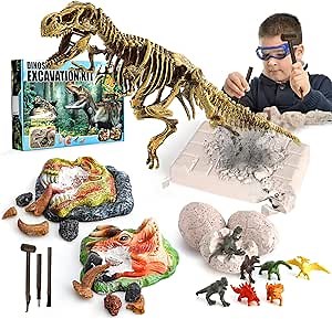 TOY Life Dinosaur Fossil Digging Kit for Kids, Dino Eggs & Fossil Excavation, Dinosaur Fossil + Dinosaur Tooth + Dinosaur Eggs Excavation, Dinosaur Bones Fossil Kit, Dinosaur Toys for Kids 6 7 8 9