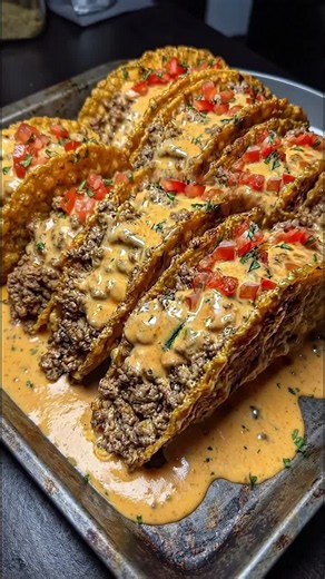 Crispy Cheesy Beef Taco Shells with Creamy Southwest Sauce Recipe