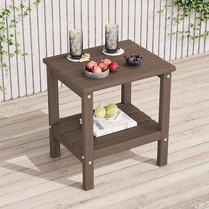 KINGYES 2-Tier Outdoor Side Table, HDPE All Weather Adirondack Small Patio Tables, For Garden Balcony Pool Indoor, Brown