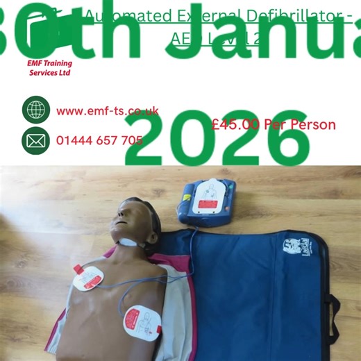 ❤️⚡ Learn How to Use an AED. Save a Life. ❤️⚡ Join our Automated External Defibrillator (AED) Level 2 course and gain the confidence and skills needed to respond quickly during a cardiac emergency. Suitable for workplaces, community groups, and individuals. ✅ Hands-on AED training ✅ Learn how to respond to cardiac arrest ✅ Clear, practical guidance ✅ Certificate provided 📍 Location: Haywards Heath 💷 Price: £45 per person 📍 Limited spaces available – book now! 👉 Be ready to act when every sec