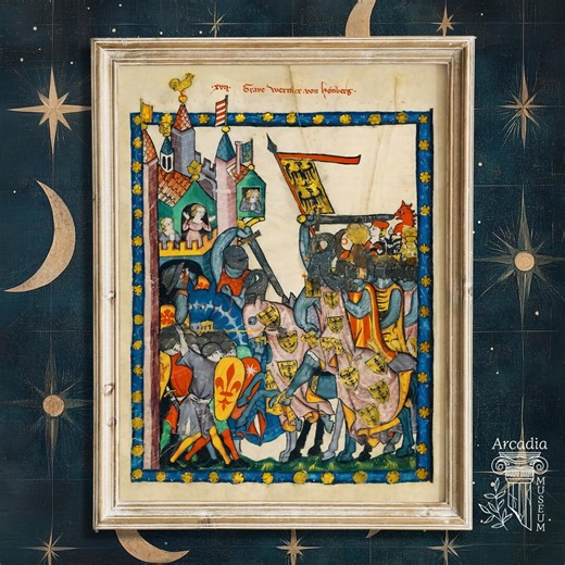 Medieval Manuscript Poster, Codex Manesse, Knights in Battle Print, Middle Ages Art - Etsy