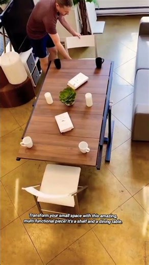 How this ingenious shelf transforms into a sleek, modern dining table.