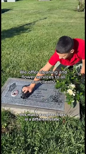 Thank you to our young helper! Every headstone deserves ongoing care. Our cleaning and flower replacement service ensures your loved one’s memorial remains as beautiful and dignified as the day it was placed.♥️ | Remembrance Headstones