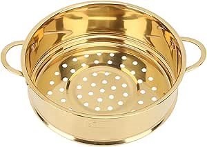 Food Steamer Basket, Stainless Steel Steamer Grid with Double Handle Bun Steamer Rack for Pressure Cooker, Steaming Colander Kitchen Cookware (Gold)