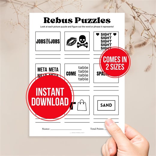 Printable Rebus Games, Picture Puzzle Quiz, Rebus Puzzles Game, Brain Teasers, Family Game Night, Birthday Party Games Classroom Activity R5 - Etsy