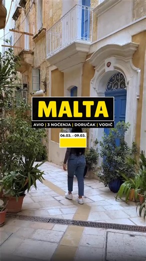 🇲🇹 𝐌𝐀𝐋𝐓𝐀 AVIO ARANŽMAN 🔥 AKCIJSKA CIJENA 699 KM 📅 06.03.2026 – 09.03.2026 Jedno putovanje – hiljadu doživljaja! Malta je savršen bijeg od svakodnevice uz mediteransku klimu i sunčane dane tokom cijele godine. U CIJENU JE UKLJUČENO: ✈️ Avio prevoz Beograd – Malta – Beograd 🧾 Aerodromske takse 👝 Ručni prtljag 10 kg (40x30x20cm) 🚌 Transfer aerodrom – hotel – aerodrom 🏨 3 noćenja u hotelu Mayflower Hotel 3★ (St. Paul’s Bay) 🍽 Doručak 🙋‍♂️ Vodič na našem jeziku ☑️ GARANTOVAN POLAZAK 🟩