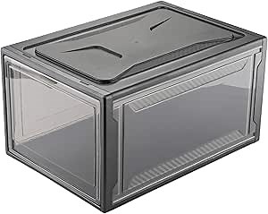 Shoe Box, Pack of 1 Stackable Shoe Organizer with Clear Door for Sneakers Collection, Plastic Shoe Storage Container for Size Up to US 14 (Black 1PC)