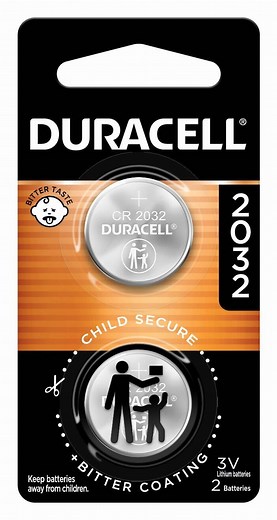 Duracell CR2032 3V Lithium Coin Battery with Child Safety Features, Compatible with Apple AirTag, Key Fob, Car Remote, Glucose Monitor, and other Devices, CR Lithium 3 Volt Cell (2 Count Pack)