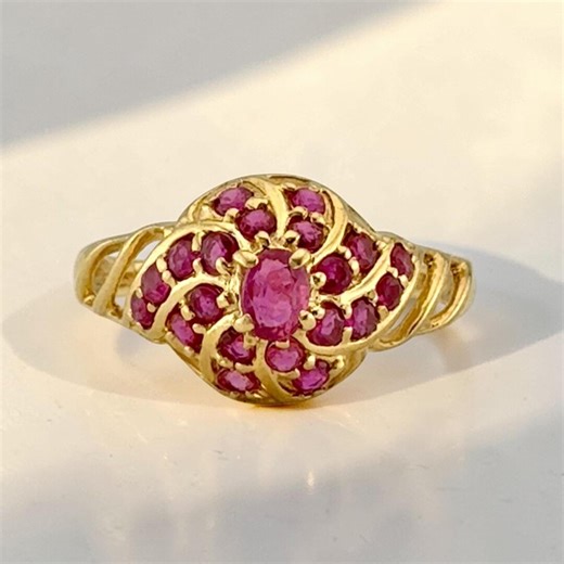 Vintage 14K Gold Natural Ruby Cluster Ring, 1 Ct Rubies - Etsy