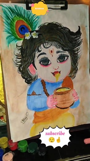 Easy Little Krishna Colouring Tutorial 🎨✨ Step by Step Cute Laddu Gopal Drawing for Beginners 💙🪔