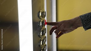 Technology concept. man presses elevator button. hand close up. panel with buttons in elevator. office building.hand reaches for button. travel by elevator. finger presses button. buttons in elevator