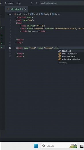 Make Input Field Non-Editable in 1 Line 😱 | HTML Disabled Attribute Trick 🔥 | Beginner Hack