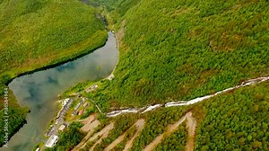 Norway. Sea, islands, mountains, panorama, phantom aerial survey beautiful landscape of Norway aerial vie. Troll Ladder
