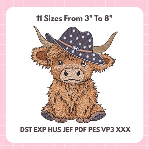 Cowboy Hat Highland Cow Embroidery Design – 3" to 8" Hoop Sizes – DST PES JEF - Etsy UK