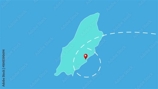 Isle of Man, Douglas Map with Location Pin and Airplane Travel Route Animation