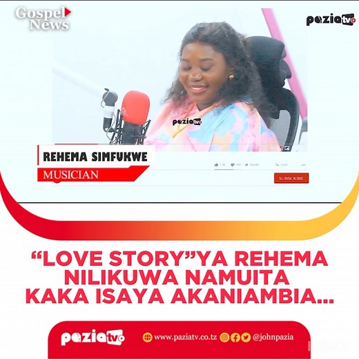 Kwenye “LOVE STORY” Leo tuko na Muimbaji Wa Muziki Wa Injili Tanzania @rehema_simfukwe anatusimulia alivyofahamiana na Mume Wake Mpenzi @isaya_lyimo hadi Wakapelekea Kuwa Mke na Mume “Nilkuwa Namuita Kaka Isaya “Tuambie hapa chini kwenye Comment wewe Ulifahamiana vip na Mwenza Wako?Interview Yote Inapatikana Kwenye Youtube Channel Yako Ya @paziatv Usisahau Kusubscribe .#lovestory #gospel #rehemasimfukwe | Pazia TV