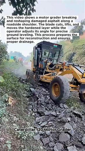 Road Grader Breaking Hard Asphalt Layer #roadwork #heavyequipment #constructionlife