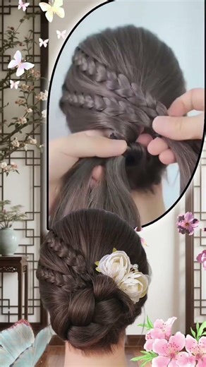 💖 Stunning Side Braid Bun Hairstyle | Perfect Party Look ✨#hairstyle#viralvideo #viral #hairtutorial