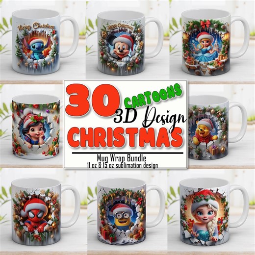 3D Christmas Cartoon Mug Wrap Bundle (digital Download) - Etsy Canada
