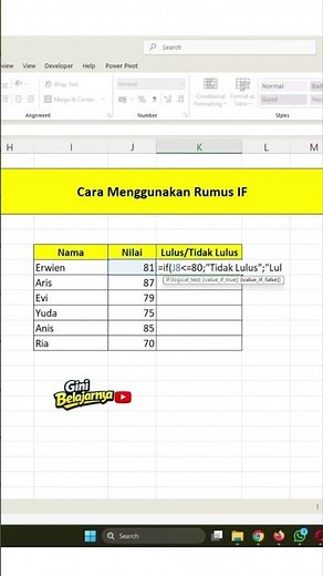 Cara Menggunakan Rumus IF di Excel!!