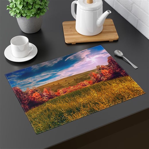 Autumn Landscape Placemat | Fall Field Sunset Table Mat - Etsy